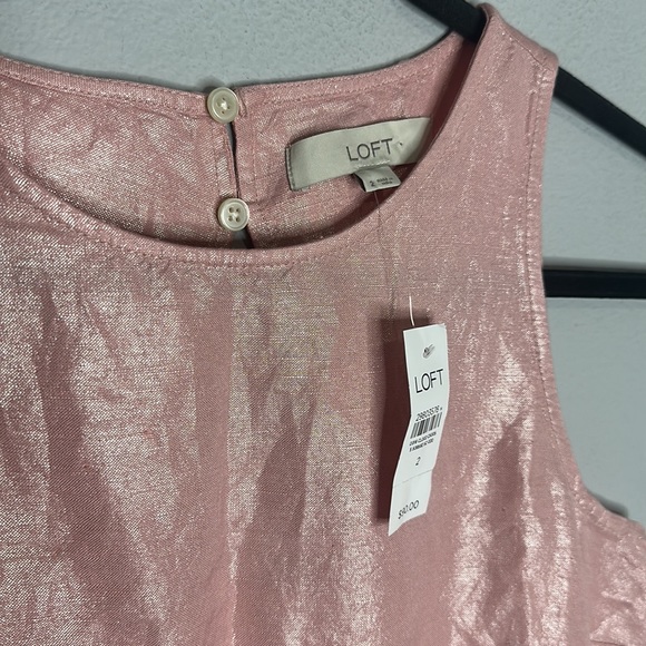 NEW Loft Linen Pink Shimmer Shift Dress w/Cutout Back - Coastal Grandma 2 - Picture 6 of 8